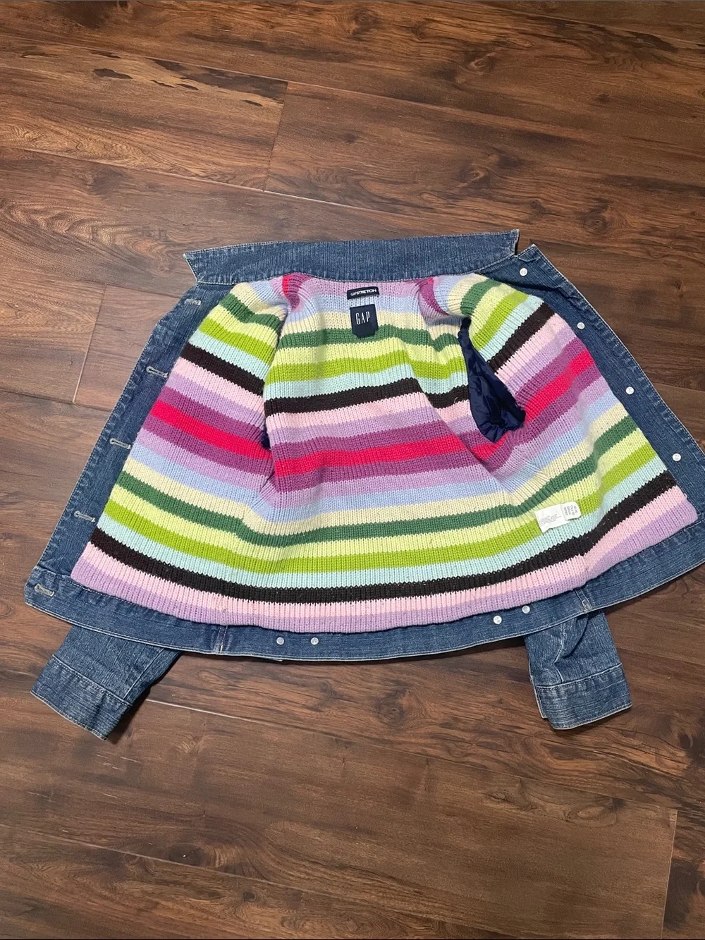 GAP Kids Medium Blue Denim Jacket with Multicolor Striped Liner